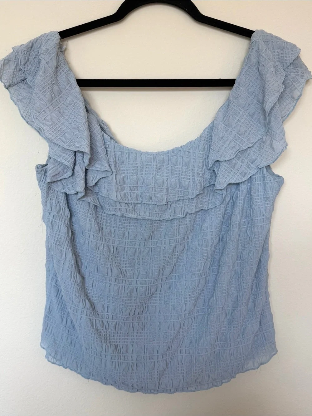 Free People Icy Blue Ruffle Off Shoulder Textured Top XL